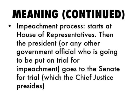 Here are all the possible meanings and translations of the word impeachment. Impeachment Meaning / What is impeachment? Meaning of the ...