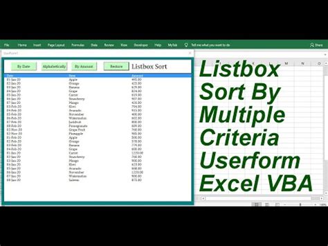 Listbox Sort By Multiple Criteria Userform Excel Vba Youtube