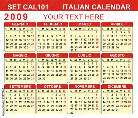 Vector 2009 Italian Calendar Stock Vector Adobe Stock