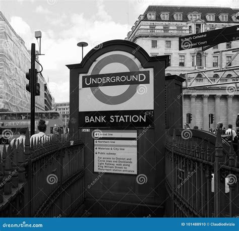 Bank Tube Station In London Black And White Editorial Image Image Of