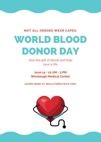 World blood donor day (who) is celebrated on 14 june annually all around the world for safe blood and blood products awareness. Red and Blue Blood Donation World Blood Donor Day Poster ...