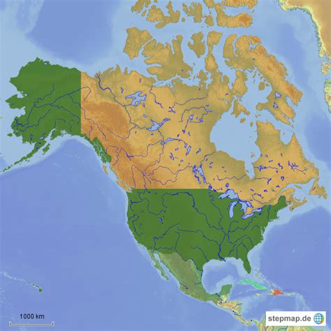 Stepmap Nordamerika Topographie Landkarte Für Nordamerika