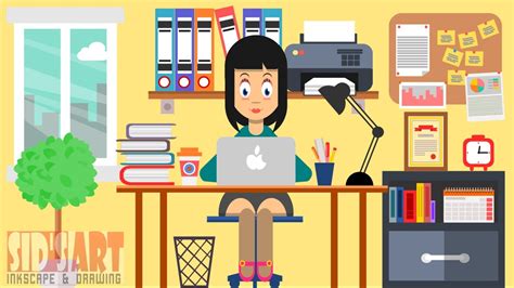 Flat Vector Illustration Woman Working In Office Inkscape Speed