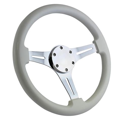 350mm Classic Chrome Marine Boat Steering Wheel With White Grip And
