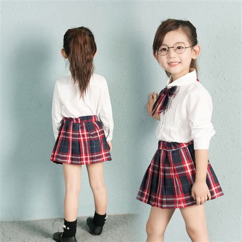 90 130cm Children British Style School Uniform For Kids Girls White