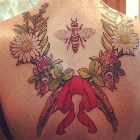 Bee Tattoo With Clover Lavender And Daisies By Kevin