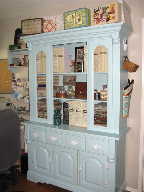 Repurposed China Cabinet For Sewing Room Storage
