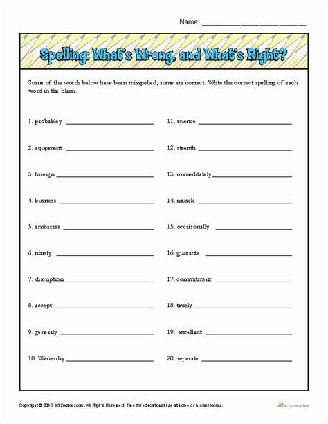 Spelling For 6th Graders Worksheets