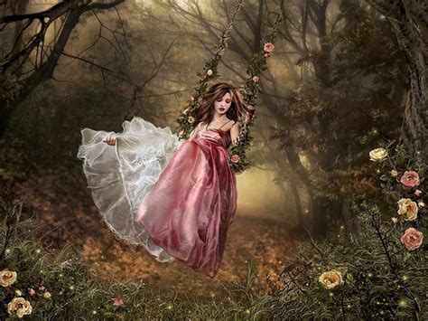 Girl In Fairy Forest Background Wallpaper Fairy