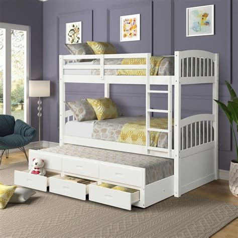 Harper And Bright Designs White Chamblee Twin Over Twin Bunk Bed With