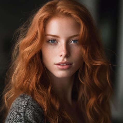 Premium Ai Image Photo Closeup Portrait Of Curly Redhead Woman With Blue Eyes