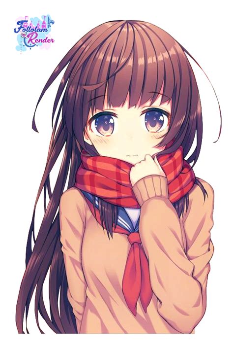 Render Cute Anime Girl With Scarf By Follolam On Deviantart