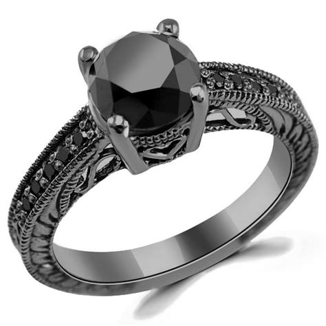 245 Carat Black Diamond Vintage Engagement Ring 14k Black Gold