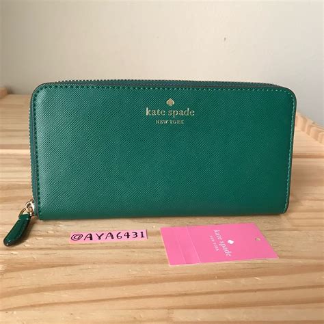 Authentic Kate Spade Wallet Brynn Large Continental Wallet Deep Jade And Light Gold
