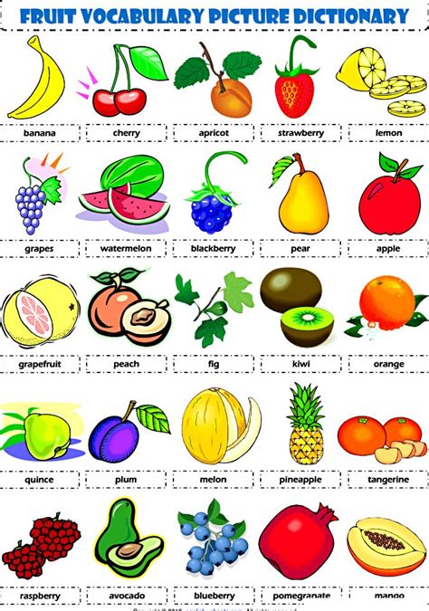 Food Fruit Vocabulary Pictionary Poster Worksheet Lesson