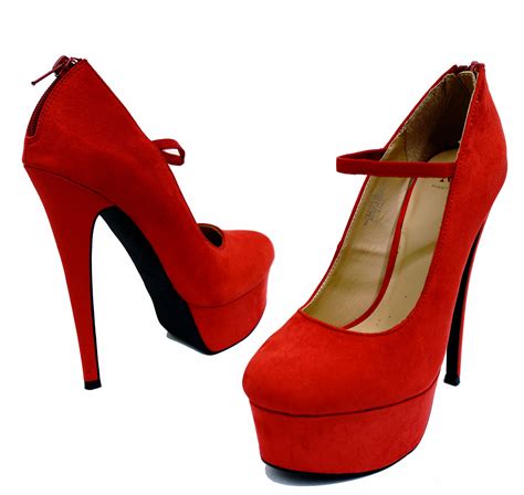 Womens Shoes Ladies Red Stiletto High Heel Mary Jane Platform Slip On