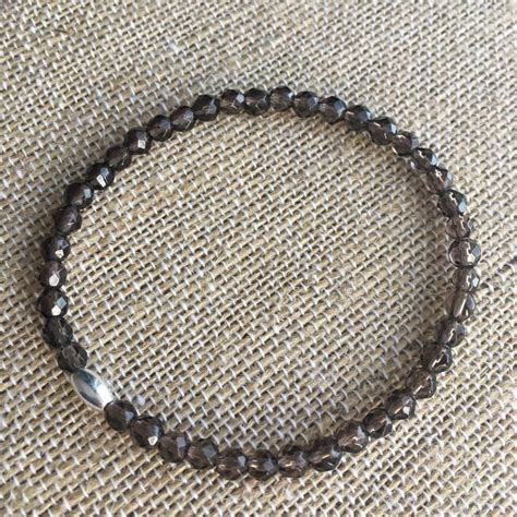 4mm Faceted Smokey Quartz Stretch Bracelet With Sterling Etsy