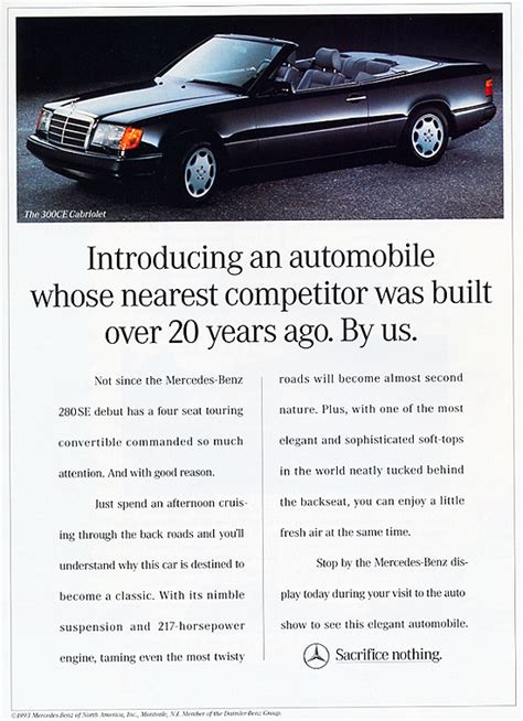 Collectable advertising └ collectables all categories food & drinks antiques art baby books, comics & magazines business cameras cars, bikes, boats clothing, shoes & accessories coins collectables computers/tablets. 1992 Mercedes 300CE intro advertisement | CLASSIC CARS TODAY ONLINE