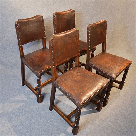 Shop antique dining chairs and other antique, vintage and modern seating at pamono. Four Oak & Leather Dining Chairs Cromwellian - Antiques Atlas