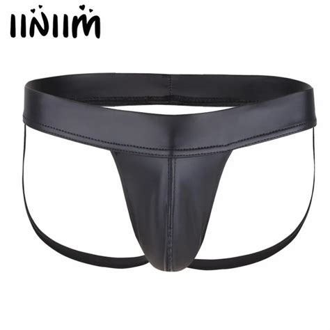 Men Lingerie Patent Leather Open Butt Jockstrap Bikini Underwear