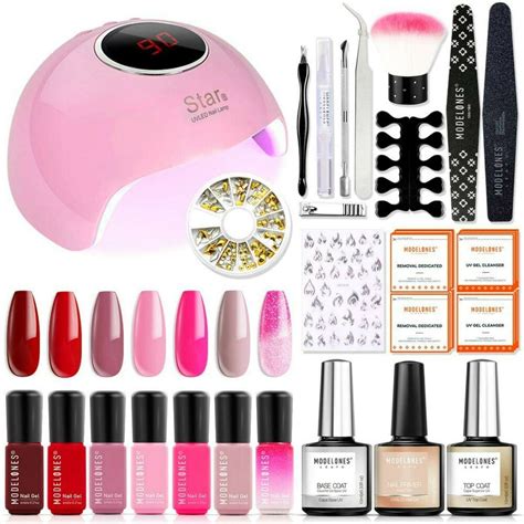 modelones gel polish kit with uv light red pink series 7 colours home kit modelones in 2020