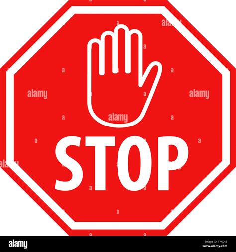 Simple Red Stop Roadsign With Hand Symbol Or Icon Vector Illustration