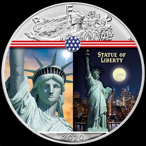 1 Unze Silber Farbig American Eagle 2020 Usa Freiheitsstatue Landmark