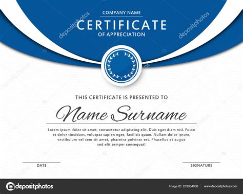 Certificate Template Elegant Blue Color Medal Abstract Borders Frames
