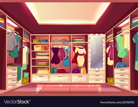 Womans Walk In Closet Interior Cartoon Royalty Free Vector