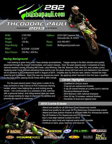 Get sponsored by motocross companies by using mxsponsor.com which offers mx riders a free membership to build resumes and instantly submit it to sponsoring motocross companies. Motocross Racing Resume Template • Invitation Template Ideas