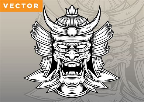 Monochrome Samurai Head Graphic By Wodexz · Creative Fabrica