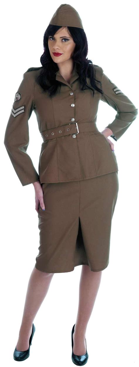 Ladies Ww2 Army Girl Costume For Adults Military Soldier Fancy Dress