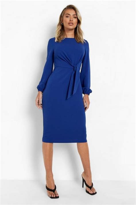 Tailored Knot Detail Midi Dress Boohoo