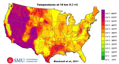 United States Temperatures At The Depth Of 10 Km Map Geothermal Us Map