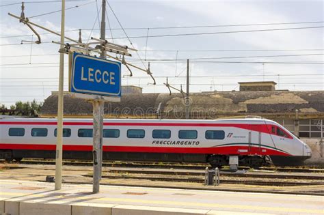 Lecce Italy May 2016 A Trenitalia Train Arrives In The Railway