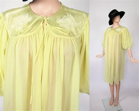 Vintage 60s Chiffon Babydoll Nightie 1960s Dress Robe