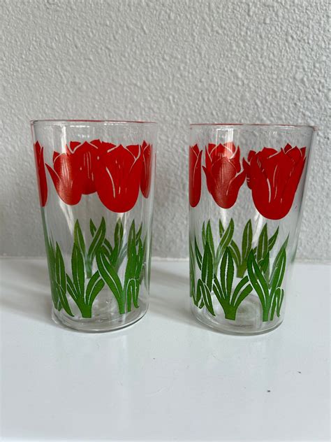 Set Of Vintage Tulip Juice Glasses Etsy