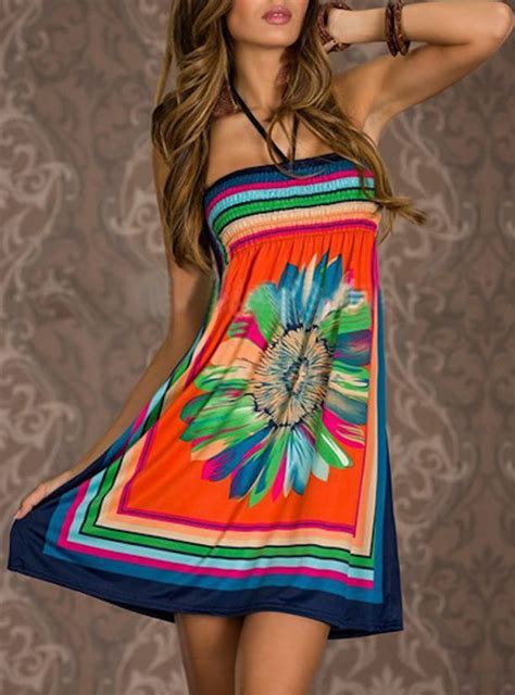 Summer Beach Dress For Women Sleeveless Multicolored Mini Dress