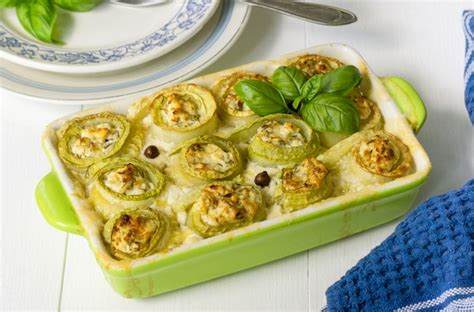 Premium Photo Baked Zucchini Rolls With Cottage Cheese Herbs And