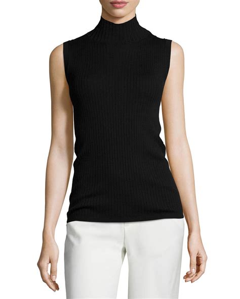 Lyst Vince Ribbed Turtleneck Sleeveless Top In Black