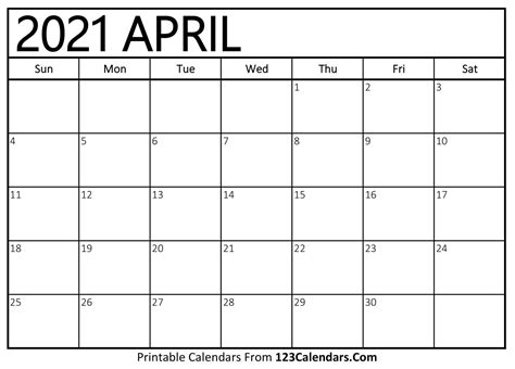 Printable April 2021 Calendar Templates