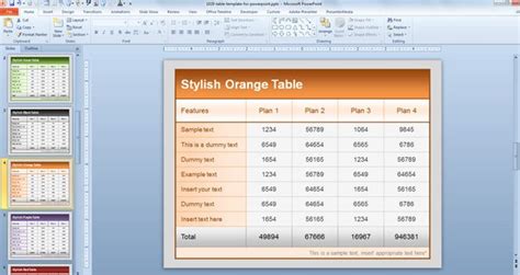 Free Table Templates For Powerpoint
