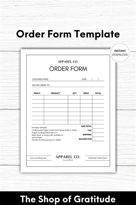 Printable Order Form Template Wholesale Order Form Template Or Sell