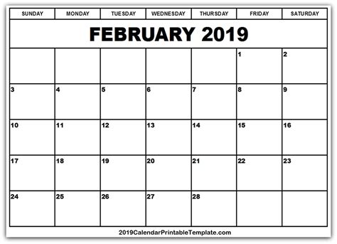 February Calendar 2019