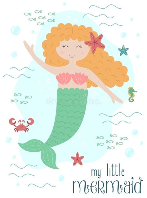 Vector Image Of A Funny Little Mermaid With Red Hair With A Starfish