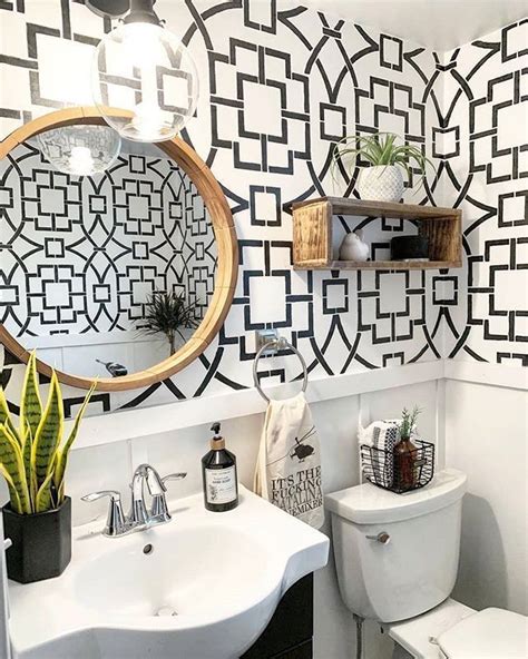 Diy Stenciled Feature Wall Ideas On A Budget For A Half Bathroom Using