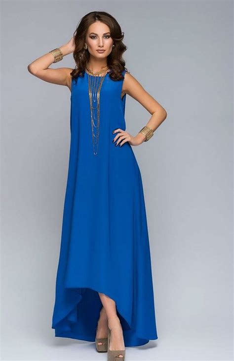 Oversized Maxi Cobalt Blue Dresssummer Chiffon Sundress Assymetrical