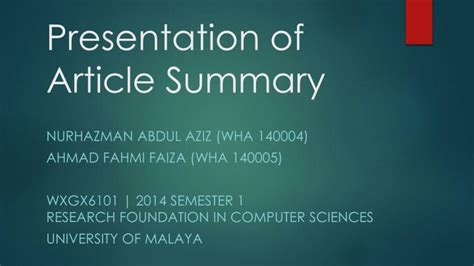 Ppt Presentation Of Article Summary Powerpoint