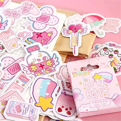 Kawaii Stickers Pack Of 46 Tiny Pink Pastel Diy Cutout Etsy Kawaii