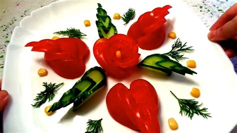 How To Make Tomato Rose Flower Cucumber Leaf Garnish And Vegetable